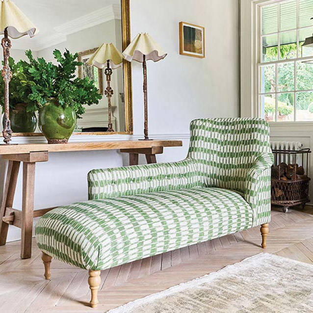 Anglesey LHF Chaise in V&A Brompton Collection Ikat Basil